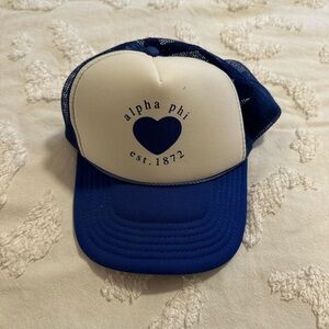 Alpha Phi blue and white trucker hat